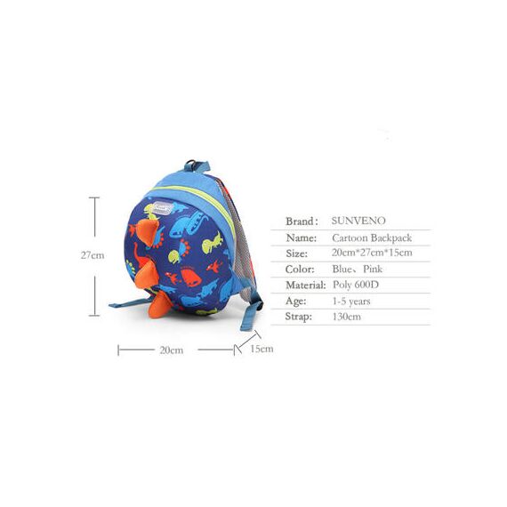 Sunveno Kids Backpack With Safety Harness 2-8 Years, Color: Blue, 17 image