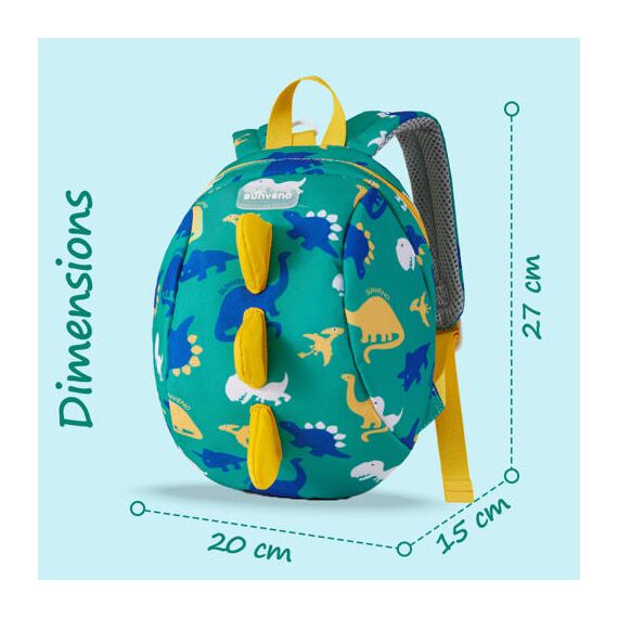 Sunveno Kids Backpack With Safety Harness 2-8 Years, Color: Green, 12 image