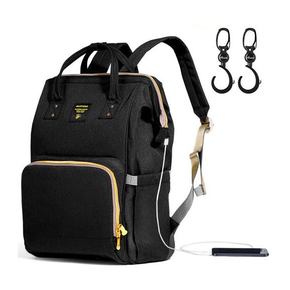 Sunveno Diaper Bag With Usb Port And Stroller Hooks, Color: Black