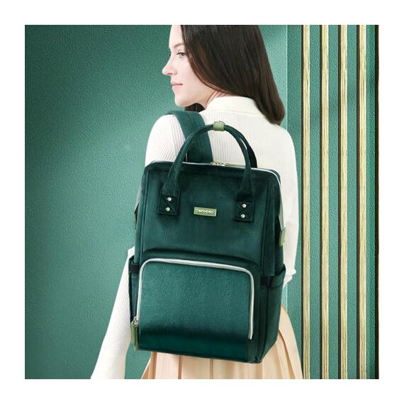 Sunveno Corduroy Diaper Bag With Usb Port, Color: Green, 5 image