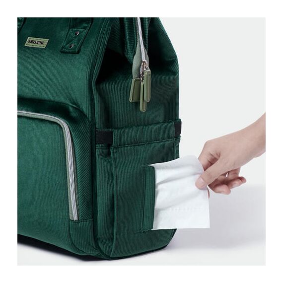 Sunveno Corduroy Diaper Bag With Usb Port, Color: Green, 19 image