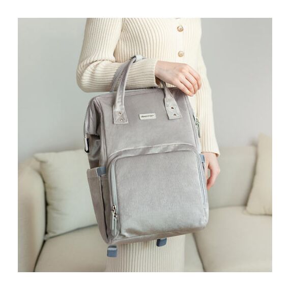 Sunveno Corduroy Diaper Bag With Usb Port, Color: Grey, 18 image