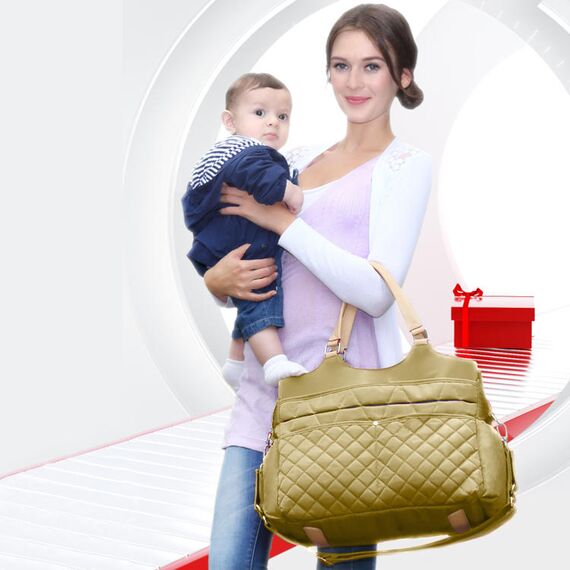 Sunveno Fashion Diaper Bag 17.7L With 15 Pockets And Shoulder Strap, Color: Beige, 4 image