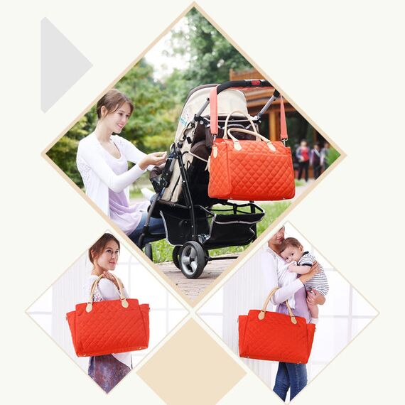 Sunveno Styler Fashion Diaper Bag 25.9L With 11 Pockets And Shoulder Strap, Color: Orange, 5 image