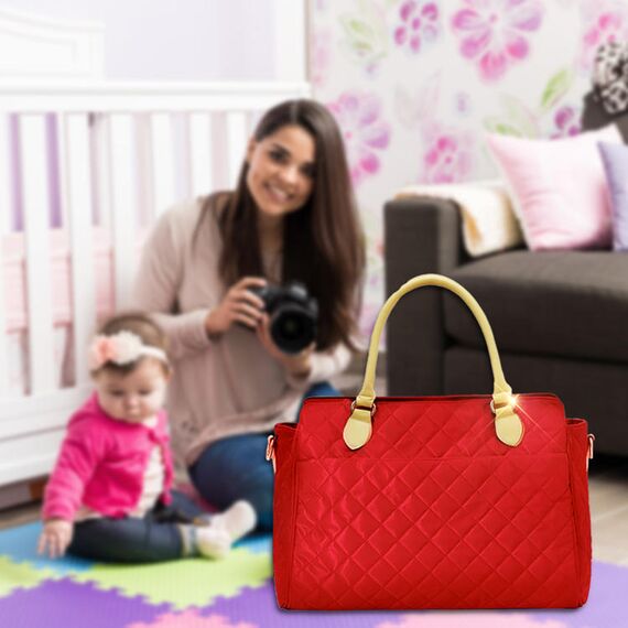 Sunveno Styler Fashion Diaper Bag 25.9L With 11 Pockets And Shoulder Strap, Color: red, 4 image