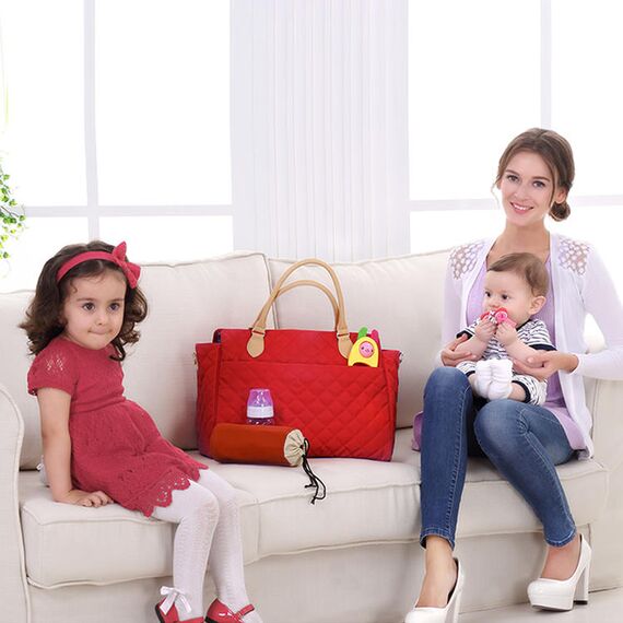 Sunveno Styler Fashion Diaper Bag 25.9L With 11 Pockets And Shoulder Strap, Color: red, 8 image