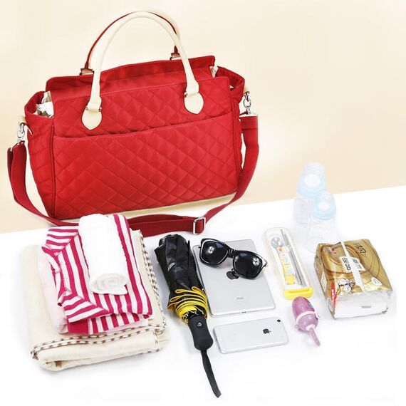 Sunveno Styler Fashion Diaper Bag 25.9L With 11 Pockets And Shoulder Strap, Color: red, 9 image