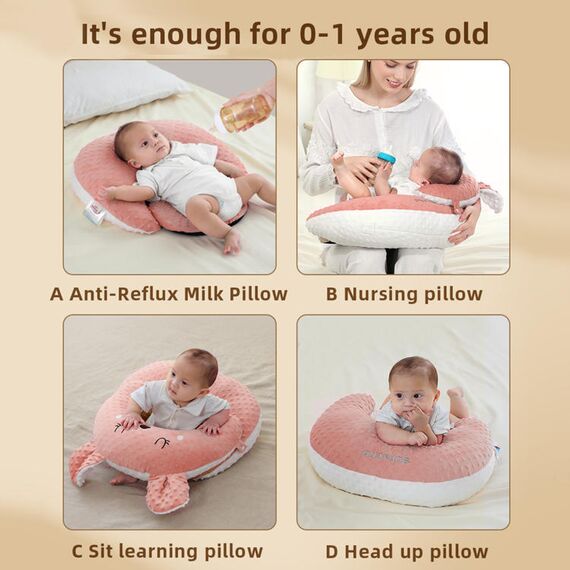 Sunveno Baby Anti-Reflux Feeding Pillow With C Shaped Seating Pillow 0-2 Years, Color: pink, 5 image