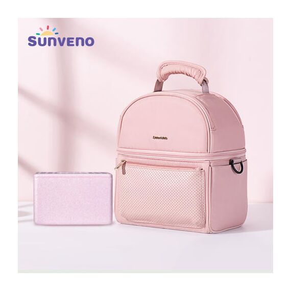 Sunveno Insulated Lunch Bag With Thermos Box 29.5Cm Dual Compartment, Color: pink, 4 image