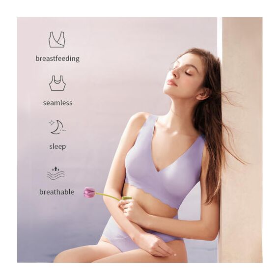 Sunveno Maternity Cross Fit Nursing & Sleep Bra, Color: Purple, Maternity Size: L, 6 image