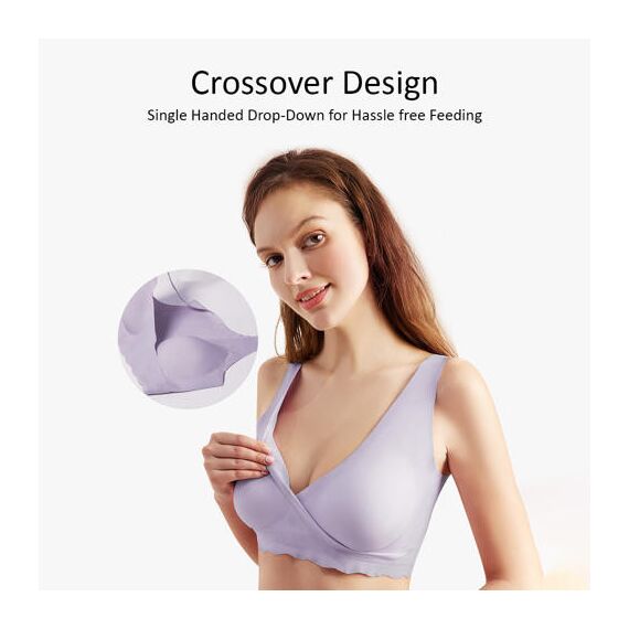 Sunveno Maternity Cross Fit Nursing & Sleep Bra, Color: Purple, Maternity Size: XL, 4 image