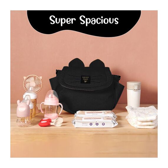 Sunveno Meow Stroller Diaper Bag, Color: Black, 4 image