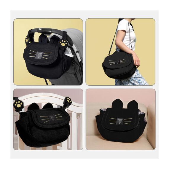 Sunveno Meow Stroller Diaper Bag, Color: Black, 6 image