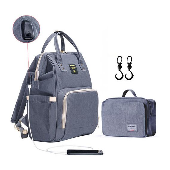 Sunveno Mamma Diaper Bag Kit With Usb Changing Clutch And Stroller Hooks