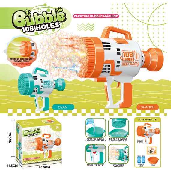 Little Story 108 Holes Bubble Machine Gun Battery Operated With Light For Kids Indoor & Outdoor, Color: Orange, 5 image