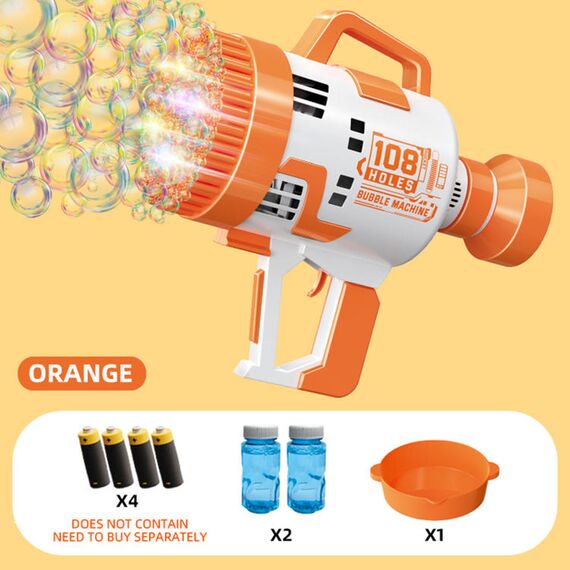 Little Story 108 Holes Bubble Machine Gun Battery Operated With Light For Kids Indoor & Outdoor, Color: Orange, 6 image