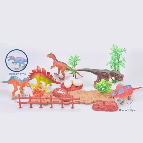 Little Story 21Pcs Dinosaur World Bucket Set With 5 Dinosaurs, 3 Eggs And Scene Accessories, Color: Orange, 2 image