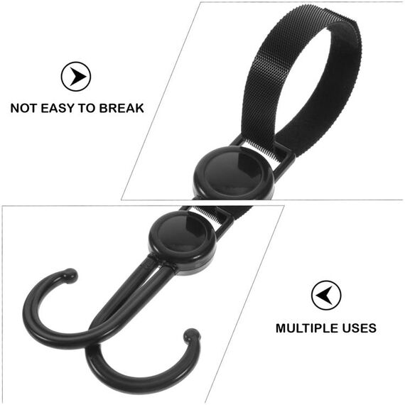 Sunveno 360° Rotatable Adjustable Velcro Strap Universal Stroller Hooks 2 Pcs, 5 image