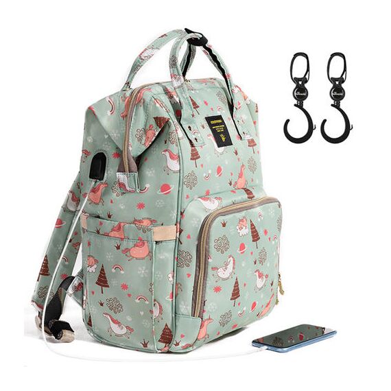 Sunveno Diaper Bag Xl Green Dream With Stroller Hooks, Color: Mint Green, 2 image