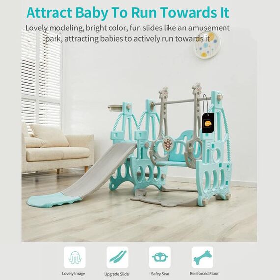 Little Story 3In1 Swing With Slide, Color: Mint Green, 6 image