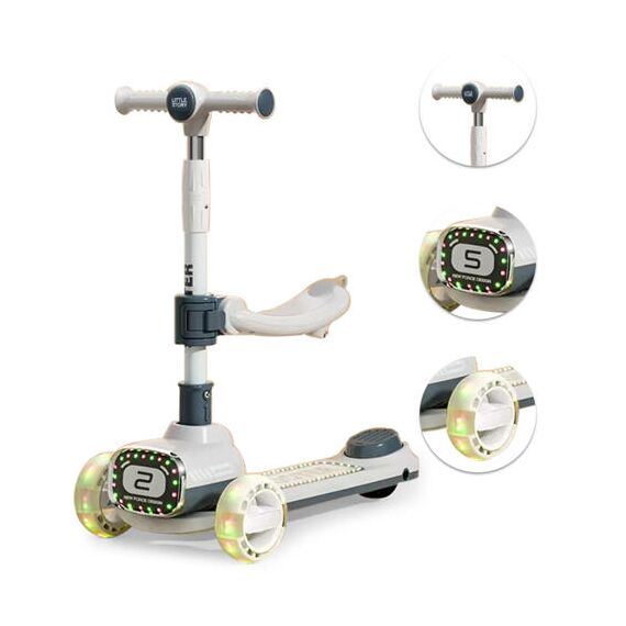 Little Story Kids Scooter With Ride-On & Push Handle, Color: Grey, 6 image