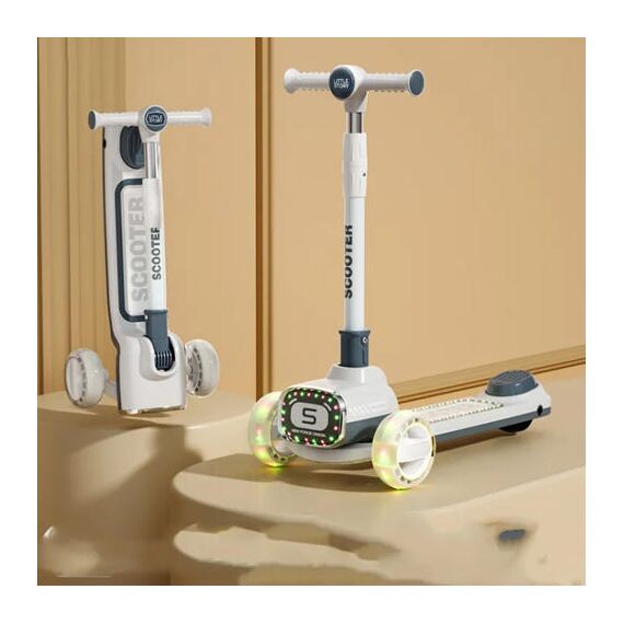 Little Story Kids Scooter With Ride-On & Push Handle, Color: Grey, 7 image