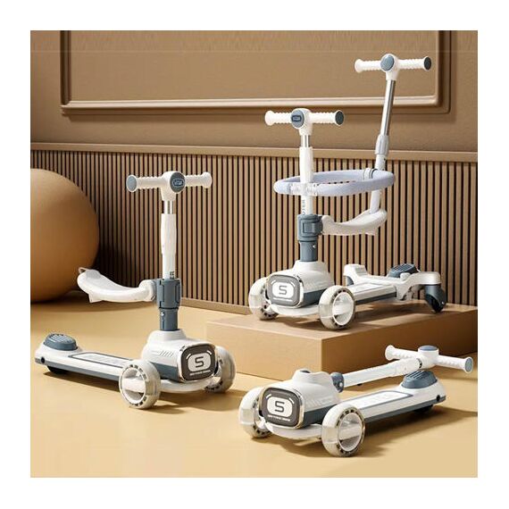 Little Story Kids Scooter With Ride-On & Push Handle, Color: Grey, 10 image