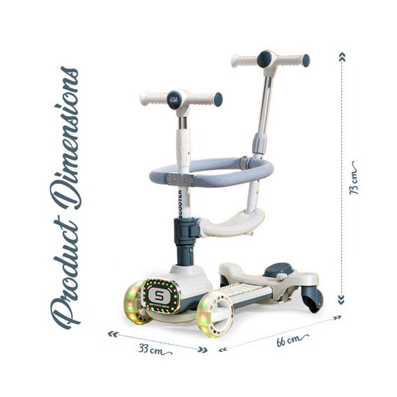 Little Story Kids Scooter With Ride-On & Push Handle, Color: Grey, 12 image