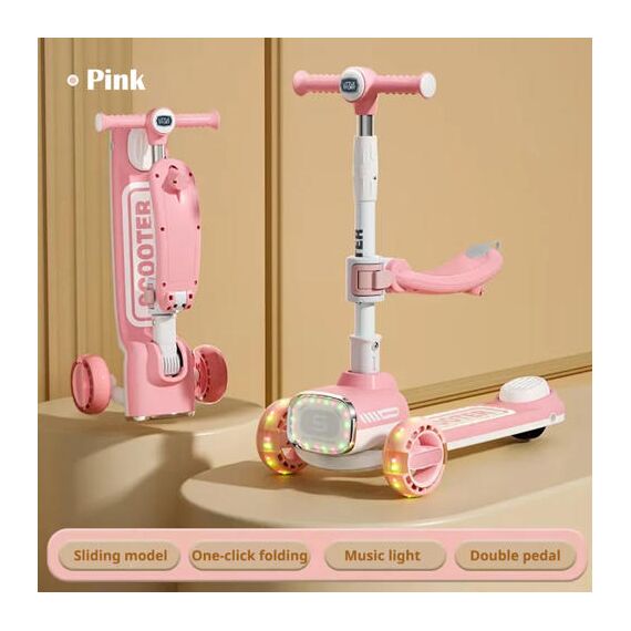 Little Story Kids Scooter With Ride-On & Push Handle, Color: pink, 8 image