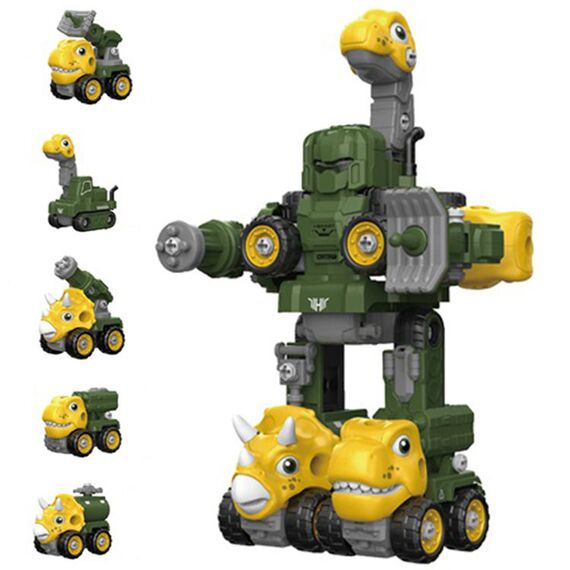 Little Story 5In1 Dinosaur Robot Transformation Vehicle 145Pcs, Color: Green, 2 image