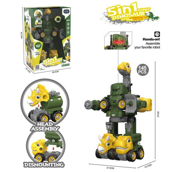 Little Story 5In1 Dinosaur Robot Transformation Vehicle 145Pcs, Color: Green, 4 image
