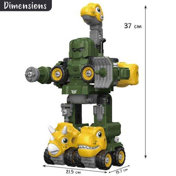 Little Story 5In1 Dinosaur Robot Transformation Vehicle 145Pcs, Color: Green, 6 image