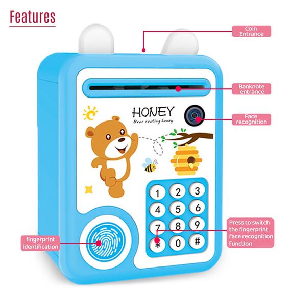 Little Story Piggy Bank With Fingerprint Lock & Music, Color: Blue, 3 image