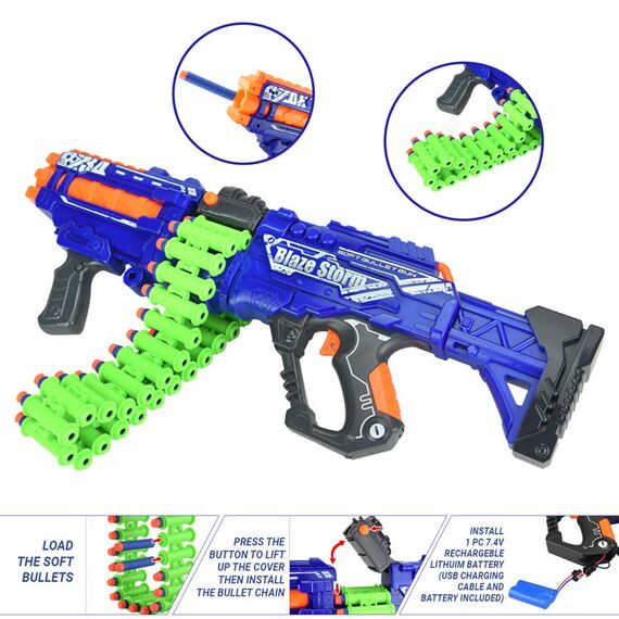 Little Story Kids Battery Operated Bullet Gun With 40Pcs Soft Bullets, Color: Blue, 4 image