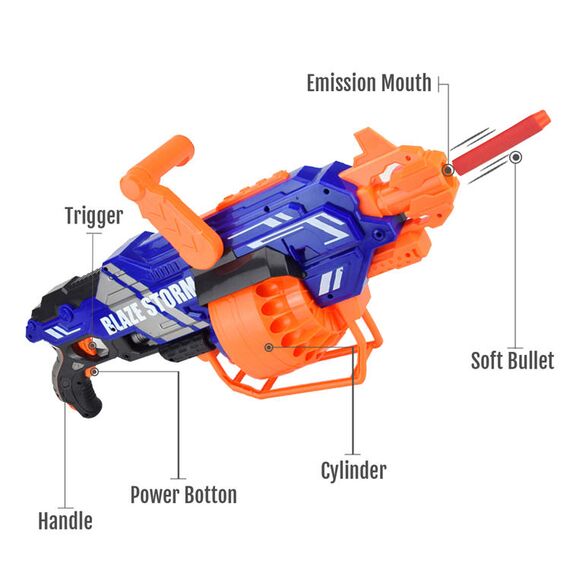 Little Story Kids Battery Operated Bullet Gun With 40Pcs Soft Bullets, Color: Blue & Orange, 2 image