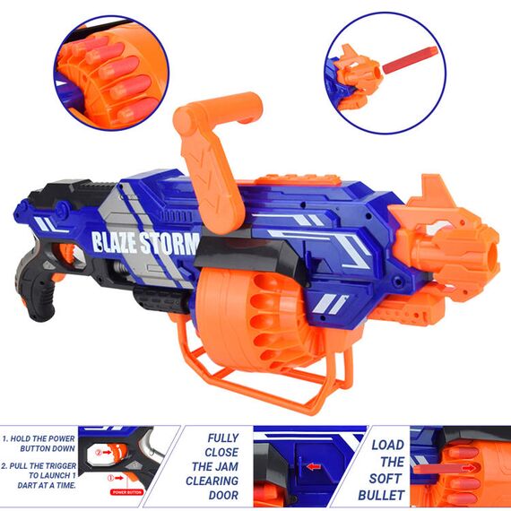 Little Story Kids Battery Operated Bullet Gun With 40Pcs Soft Bullets, Color: Blue & Orange, 6 image