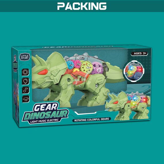 Little Story Electric Diy Gear Dinosaur Toy With Light And Sound, Color: Green, 5 image