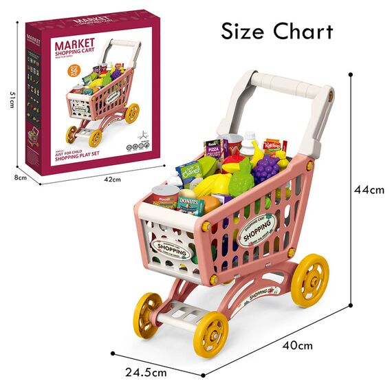 Little Story Role Play Market Shopping Cart Toy Set 56 Pcs, Color: pink, 7 image