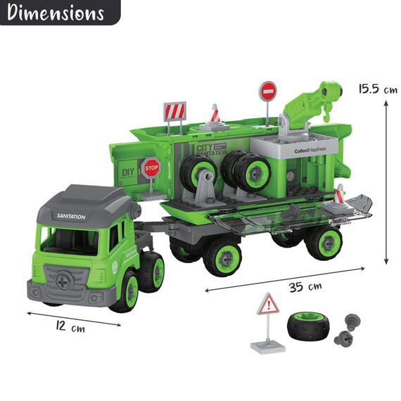 Little Story Kids Sanitation Truck Toy With 2 Mini Trucks, Color: Green, 5 image