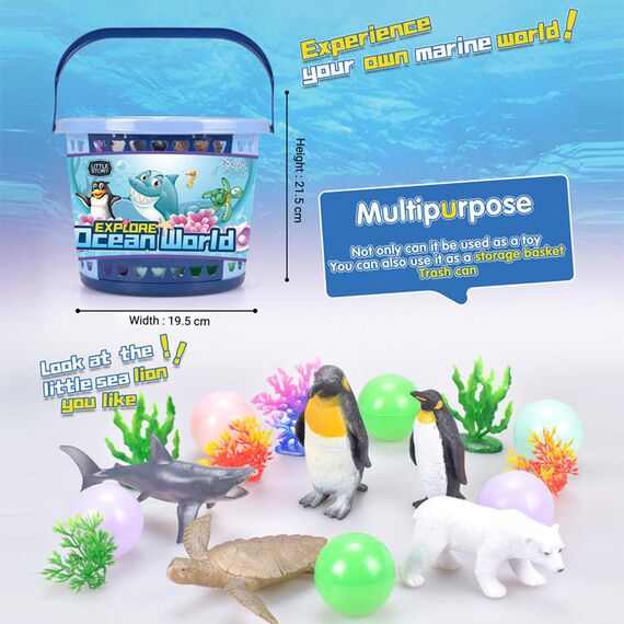 Little Story 17 Pcs Ocean World Bucket Set With Marine Animals And Ocean Ball Accessories, 3 image