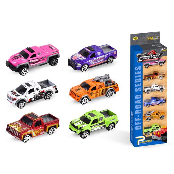 Little Story Alloy Sliding Pickup Toy Truck 6 Pcs - Multicolor