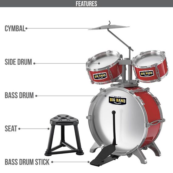 Little Story Kids Drum Set Musical Instrument With Stool, Color: red, 2 image