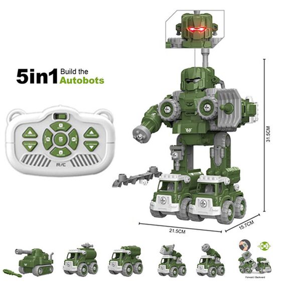 Little Story 5In1 Robot Transformation Fire Fighter Truck With Remote Red, Color: Green, 2 image