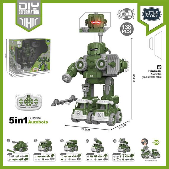 Little Story 5In1 Robot Transformation Fire Fighter Truck With Remote Red, Color: Green, 3 image