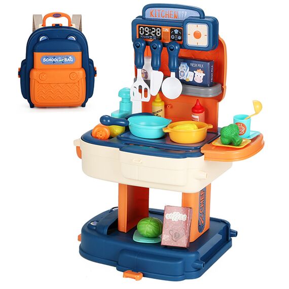 Little Story 2-In-1 Role Play Chef Kitchen Restaurant Toy Set School Bag 34 Pcs Blue, Color: Blue, 2 image