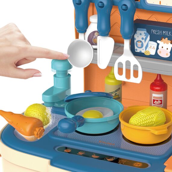 Little Story 2-In-1 Role Play Chef Kitchen Restaurant Toy Set School Bag 34 Pcs Blue, Color: Blue, 3 image