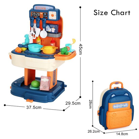 Little Story 2-In-1 Role Play Chef Kitchen Restaurant Toy Set School Bag 34 Pcs Blue, Color: Blue, 7 image