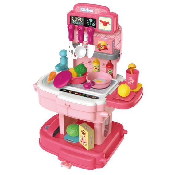Little Story 2-In-1 Role Play Chef Kitchen Restaurant Toy Set School Bag 34 Pcs Blue, Color: pink