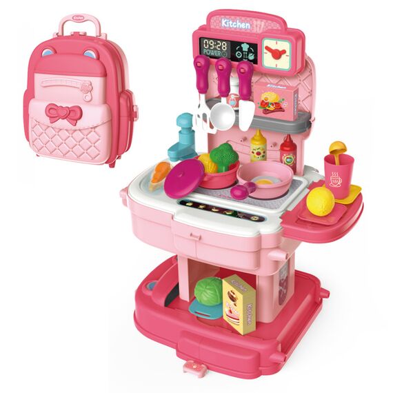 Little Story 2-In-1 Role Play Chef Kitchen Restaurant Toy Set School Bag 34 Pcs Blue, Color: pink, 2 image
