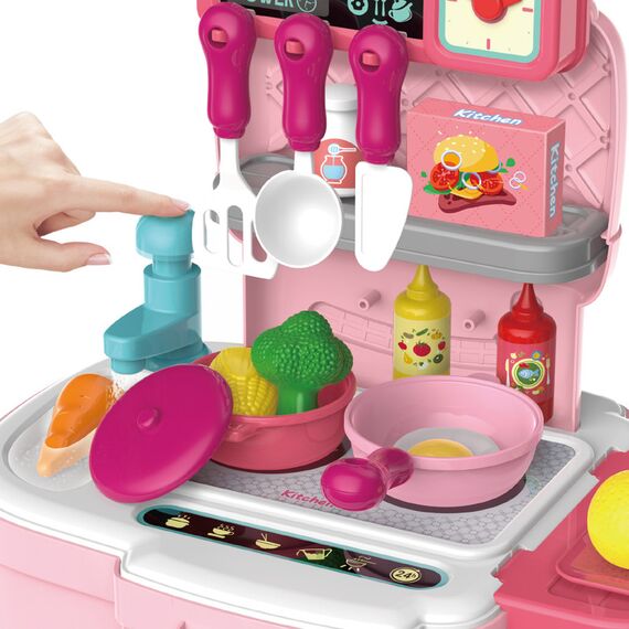 Little Story 2-In-1 Role Play Chef Kitchen Restaurant Toy Set School Bag 34 Pcs Blue, Color: pink, 4 image
